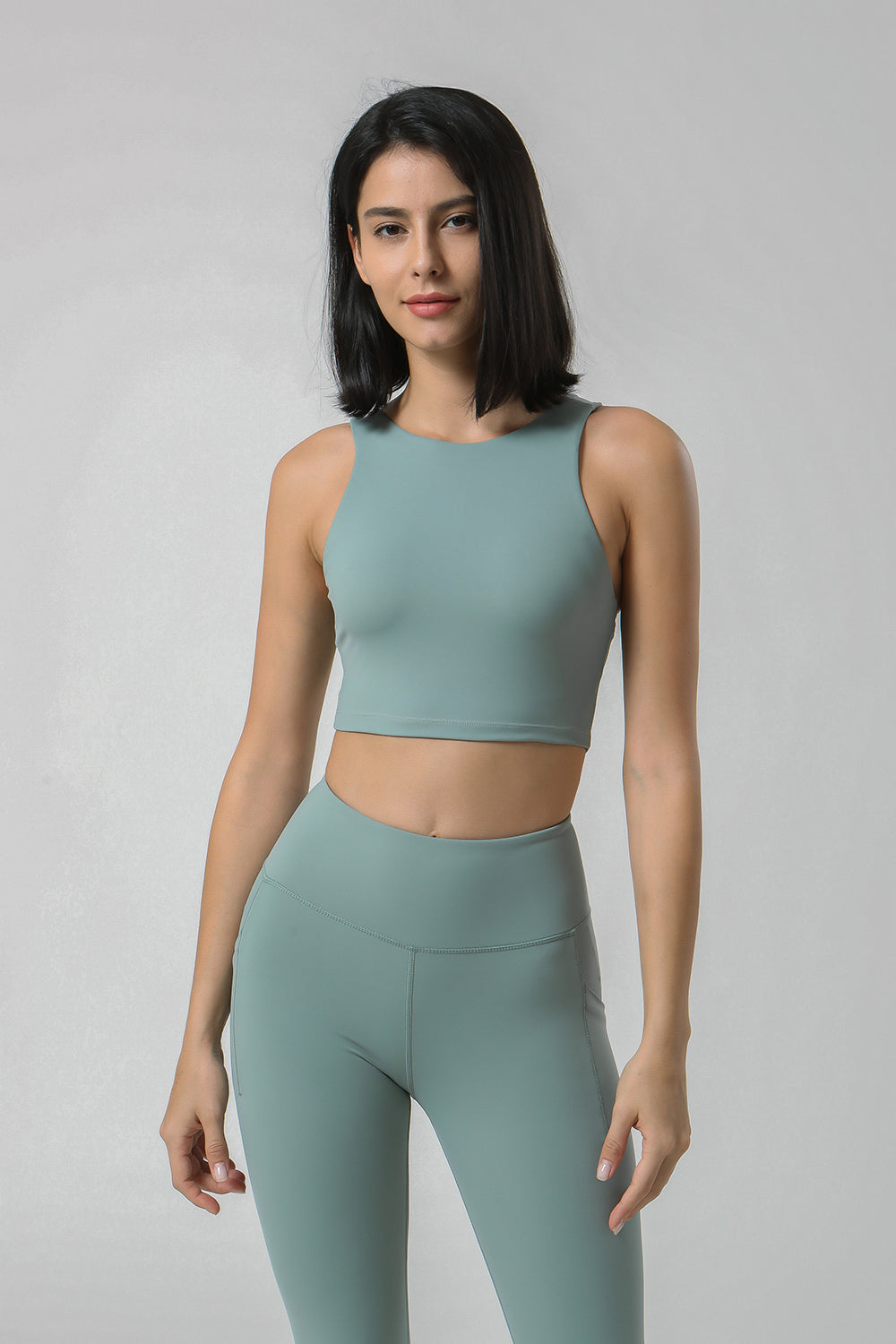 新款裸感瑜伽套装女 高腰口袋瑜伽健身套装 跑步运动休闲套装2113